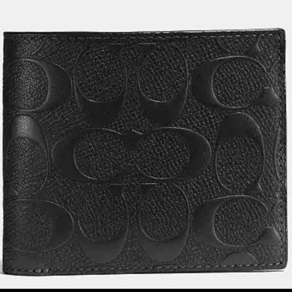 Coach Men’s Wallet 3-in-1 Black Leather Embossed. COACH box, bag, & sticker seal - Picture 5 of 11